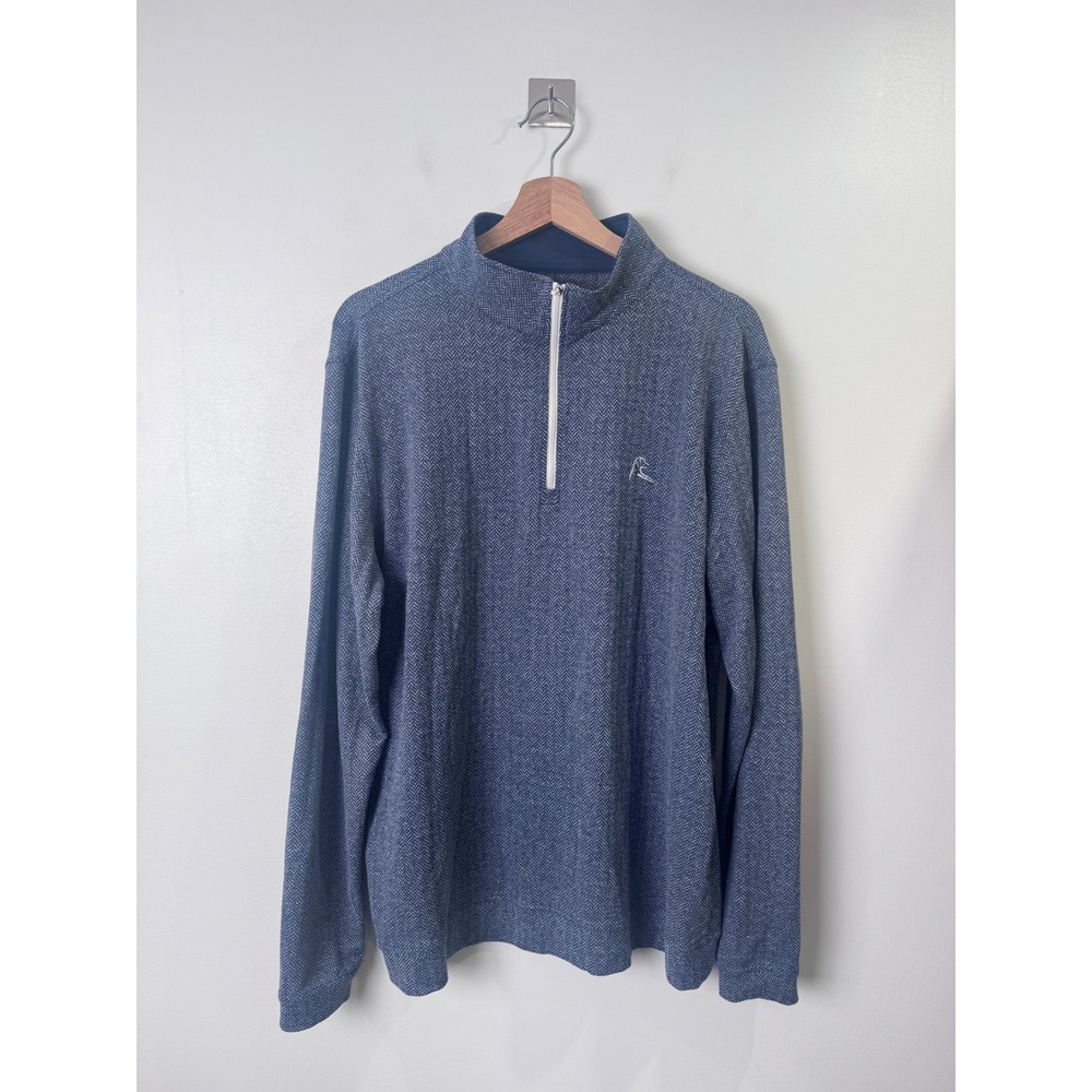 Rhoback Men Blue Quarter Zip Herringbone Performance Pullover Large